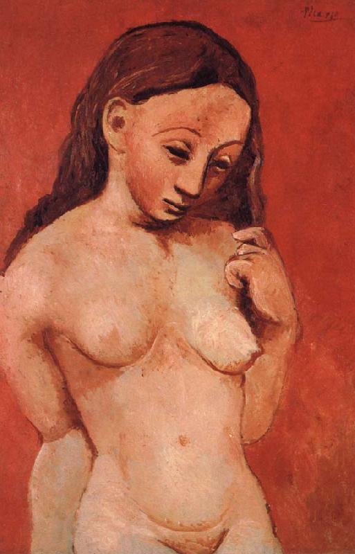 pablo picasso nude against a red backgroumd oil painting image